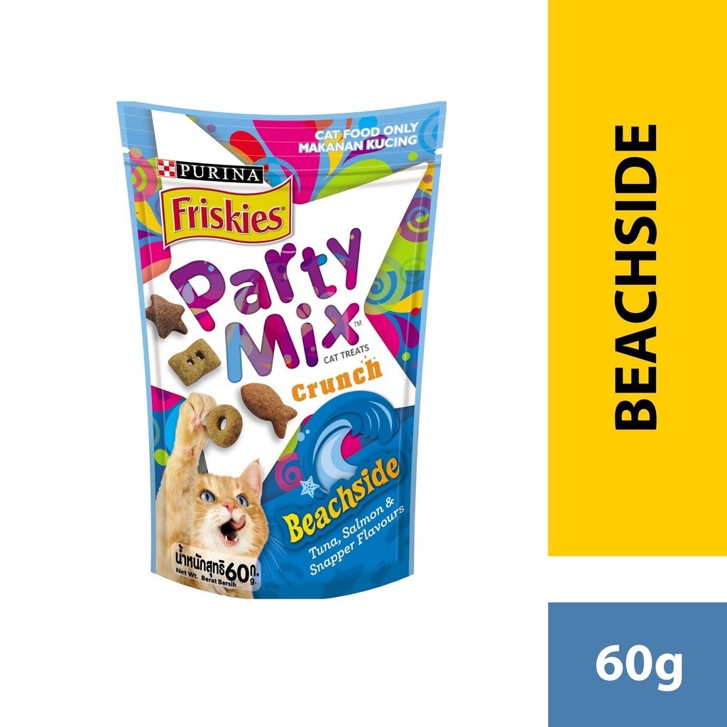 Friskies Party Mix Treat Dry Cat Snack (Classic/Mixed/Beach) 60G
