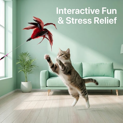 FUREVER365 YM-04 Long Feather Cat Teaser - Extra Long High-Elasticity Steel Wire Bouncing Wand Toy