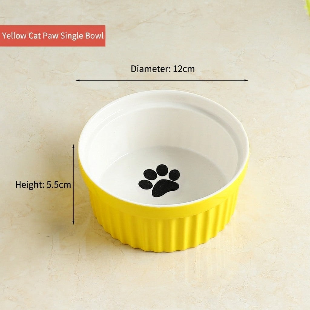 Kitten Specialized Ceramic Pet Bowl Anti-Black Chin Food Water Basin with Bamboo Stand Mangkuk Kucing