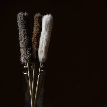 FUREVER365 TM-53 Real Rabbit Fur Cat Wand Teaser Toy Wheat Ear with Bell 60cm Mainan Kucing