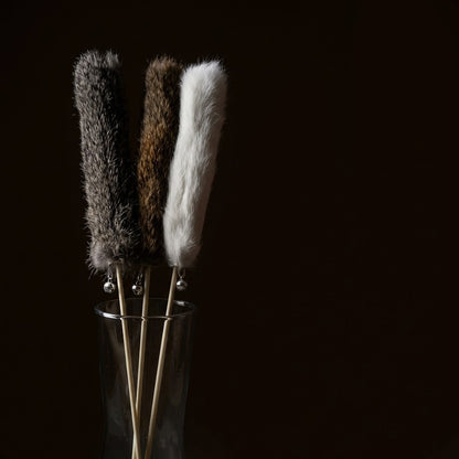 FUREVER365 TM-53 Real Rabbit Fur Cat Wand Teaser Toy Wheat Ear with Bell 60cm Mainan Kucing