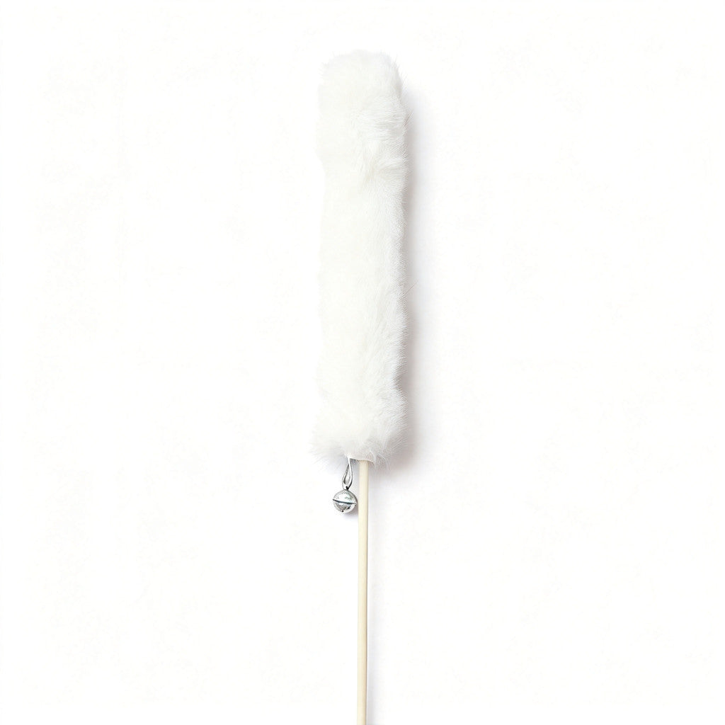 FUREVER365 TM-53 Real Rabbit Fur Cat Wand Teaser Toy Wheat Ear with Bell 60cm Mainan Kucing