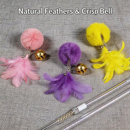 FUREVER365 TM-20 Fairy Wand Cat Teaser - Crystal Tube Handle Colorful Feather Tassel & Bell Toy