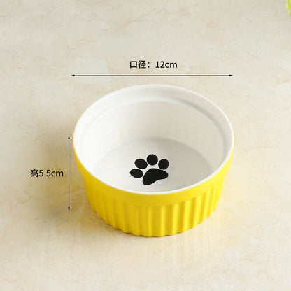 Elevated Ceramic Double Cat Bowl with Metal Stand 15° Tilted Neck Protection Anti-Vomiting Pet Feeder