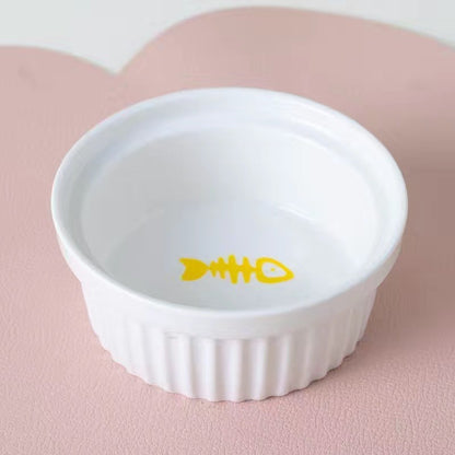 Elevated Ceramic Cat Bowl Tilted Neck Protection Double Bowl Anti-Black Chin Dog Food Water Feeder