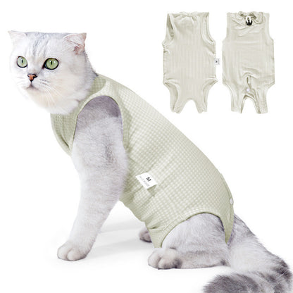 Premium Cotton Cat Recovery Suit Post Surgery Shirt Anti-Lick Sterilization Care Breathable Baju Kucing