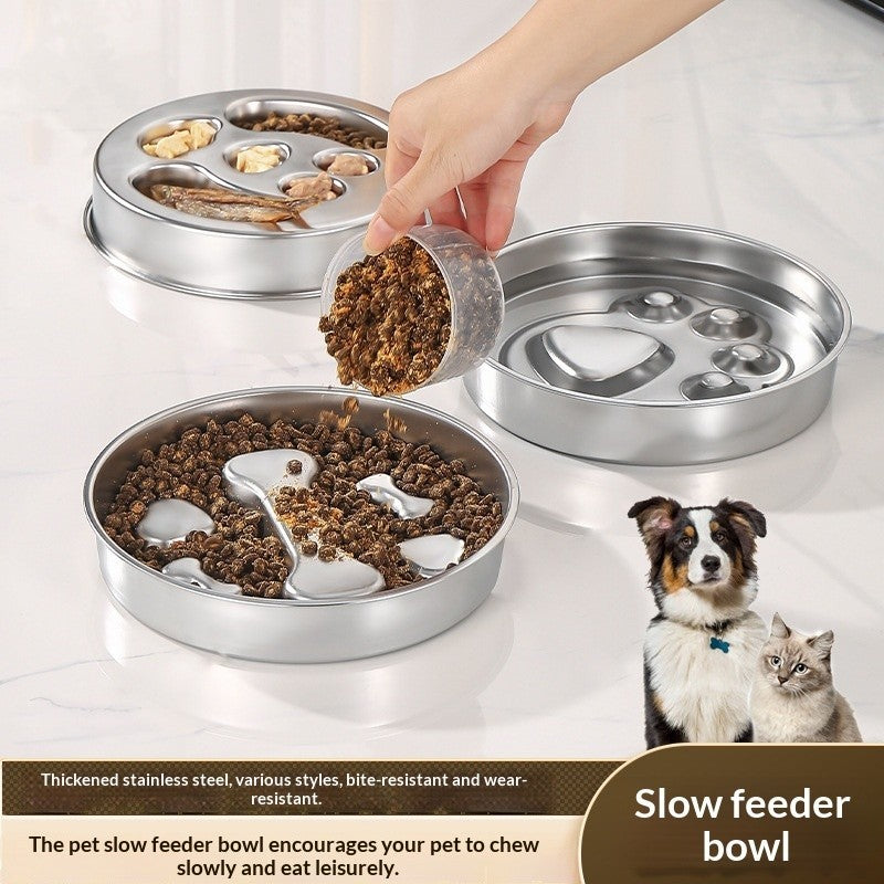 [READY STOCK] Stainless Steel Slow Feeder Bowl for Dog Cat Anti-Choking Healthy Diet Pet Food Basin