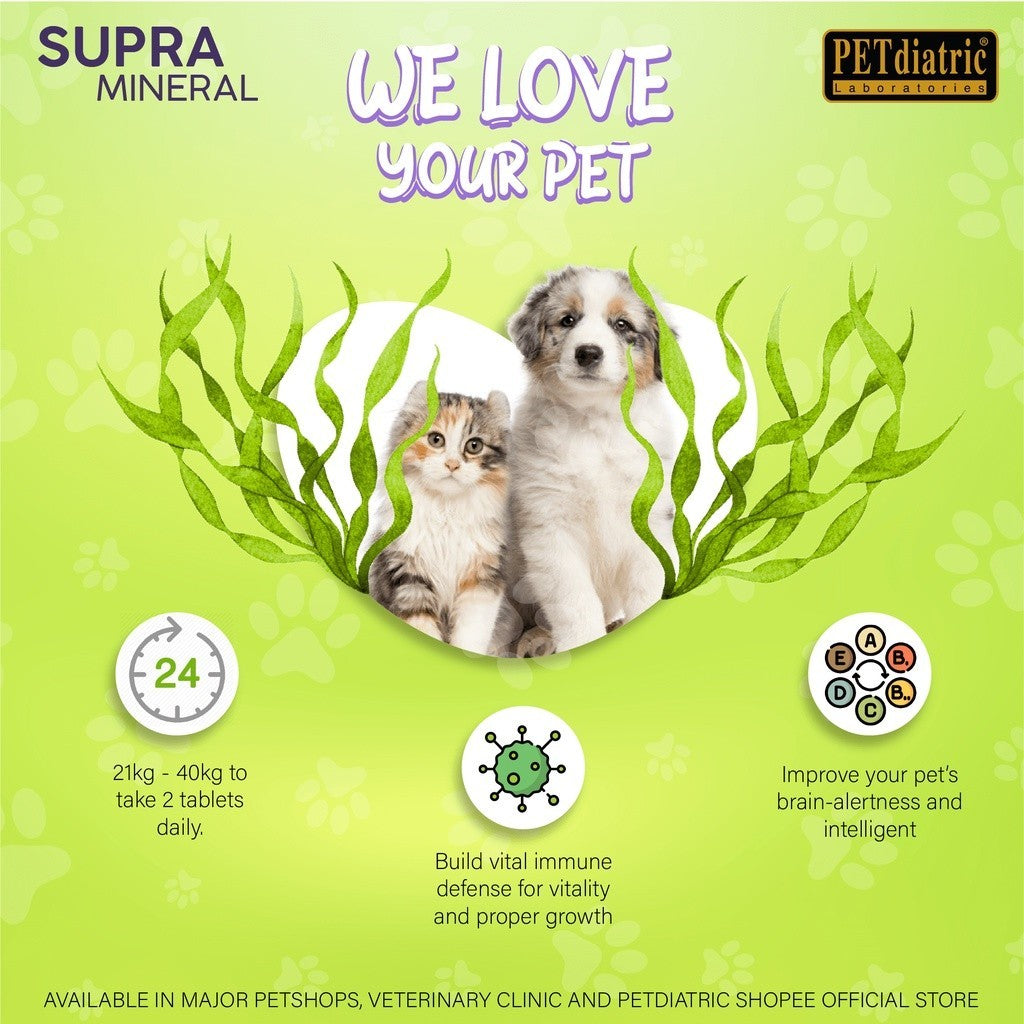 Supra Mineral Complete Nutraceutical for Dogs and Cats. 30 Tablets - Multivitamins complete - Omega 3 & 6, Zinc, Lysine