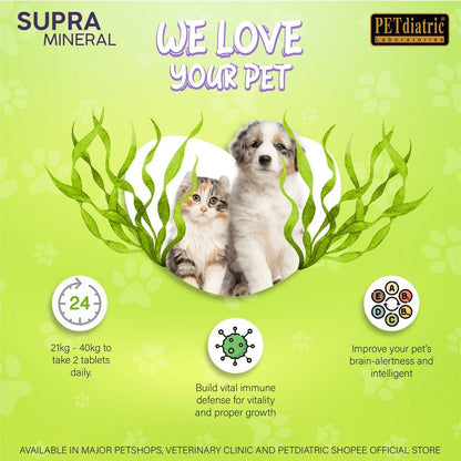 Supra Mineral Complete Nutraceutical for Dogs and Cats. 30 Tablets - Multivitamins complete - Omega 3 & 6, Zinc, Lysine