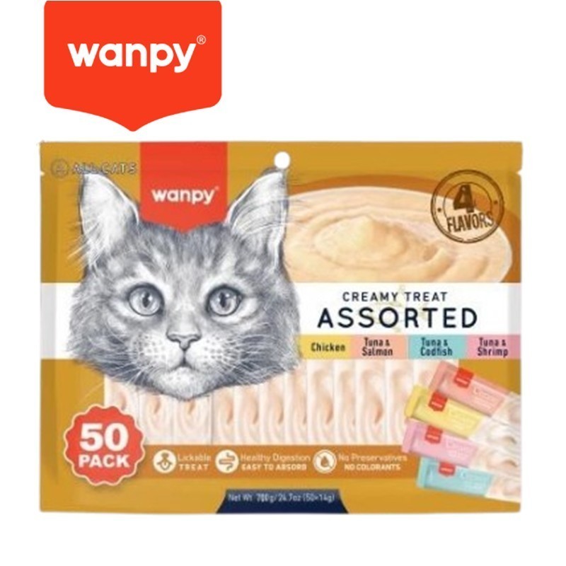 WANPY Creamy Lickable Treats for Cats 700g (14g x 50 Pcs)