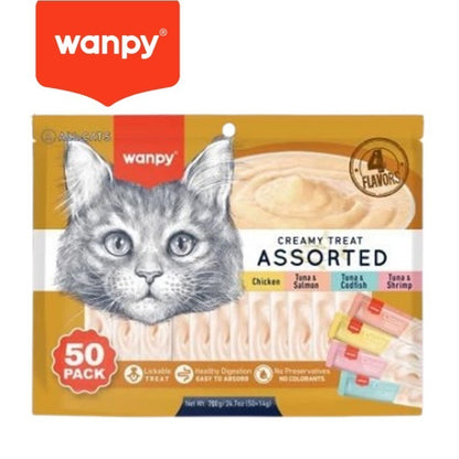 WANPY Creamy Lickable Treats for Cats 700g (14g x 50 Pcs)