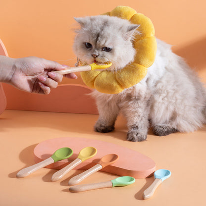 Silicone Pet Canned Food Spoon Wooden Handle Cat Dog Wet Food Feeder Scraper Scoop Food Grade Sudu