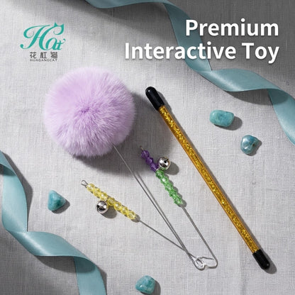 FUREVER365 TM-22 Rabbit Fur Ball Cat Teaser - Agile Short Wand High-Elasticity Steel Wire Toy