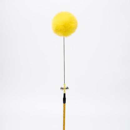 FUREVER365 TM-22 Rabbit Fur Ball Cat Teaser - Agile Short Wand High-Elasticity Steel Wire Toy
