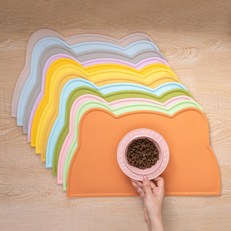 Cat Head Silicone Pet Placemat Waterproof Anti-Slip Food Bowl Mat Overflow Proof Easy Clean Alas Makan