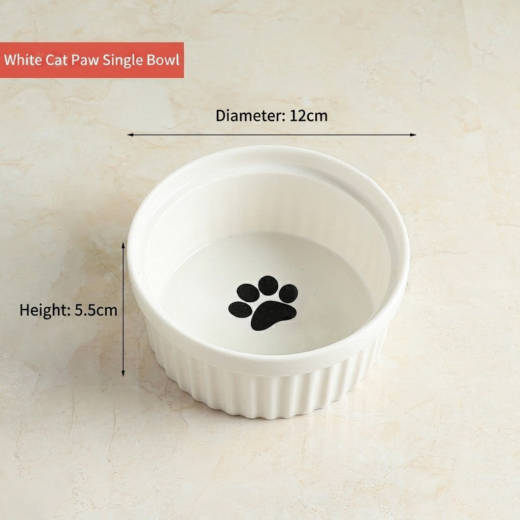 Kitten Specialized Ceramic Pet Bowl Anti-Black Chin Food Water Basin with Bamboo Stand Mangkuk Kucing