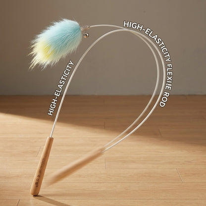 FUREVER365 HM-47 Rainbow Fox Velvet Cat Teaser - Solid Wood Wand Elastic Rope Interactive Plush Toy