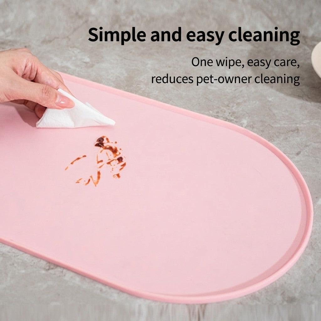 Oval Silicone Pet Placemat Waterproof Anti-Slip Food Bowl Mat Overflow Proof Easy Clean Alas Kucing