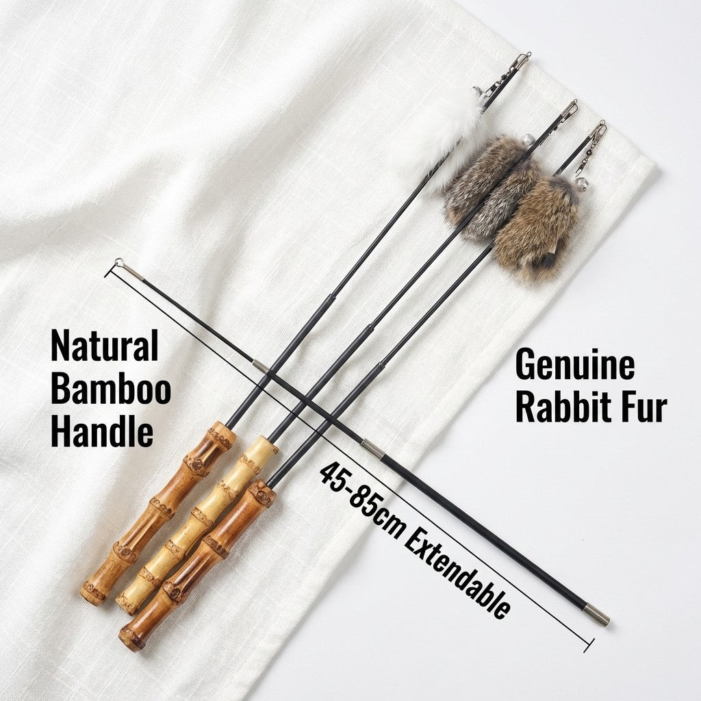 FUREVER365 TM-52 Bamboo Joint Cat Teaser - Retractable Flexible Telescopic Wand Rabbit Velvet Toy