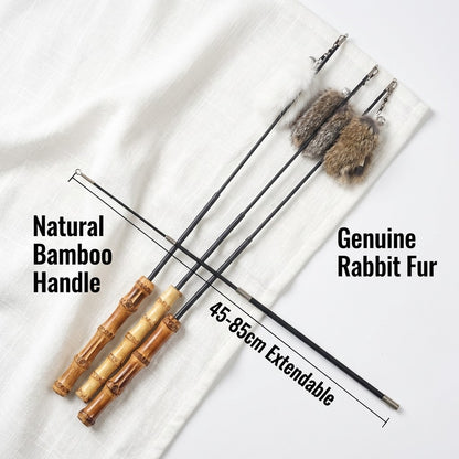 FUREVER365 TM-52 Bamboo Joint Cat Teaser - Retractable Flexible Telescopic Wand Rabbit Velvet Toy