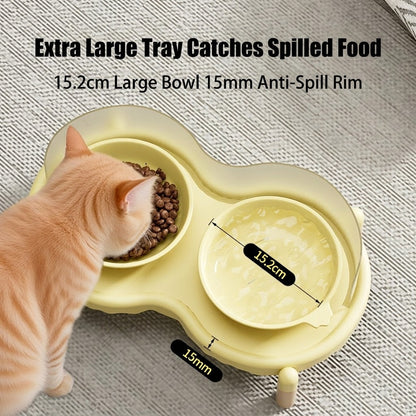 Bubble Elevated Ceramic Cat Bowl Double Bowl with Splash Guard Anti-Black Chin Neck Protection Pet Feeder