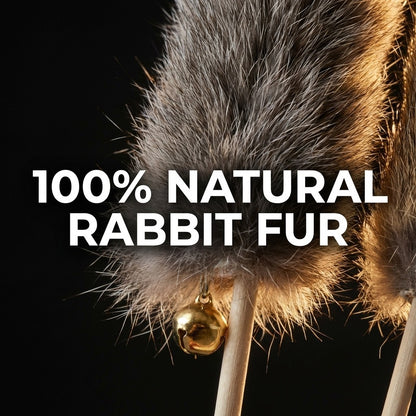 FUREVER365 TM-53 Real Rabbit Fur Cat Wand Teaser Toy Wheat Ear with Bell 60cm Mainan Kucing