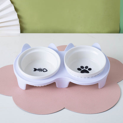 Ceramic Cat Bowl Elevated Tilted Neck Protection Pet Food Water Feeder Anti-Black Chin Mangkuk Kucing