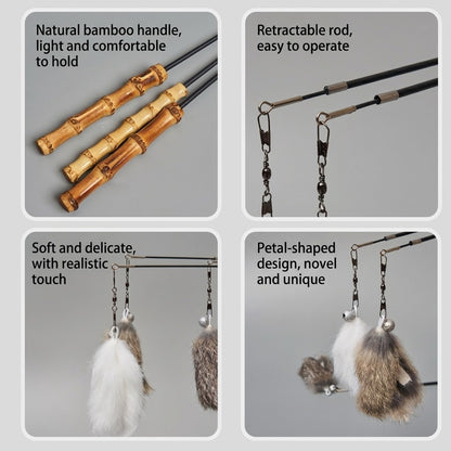 FUREVER365 TM-52 Bamboo Joint Cat Teaser - Retractable Flexible Telescopic Wand Rabbit Velvet Toy