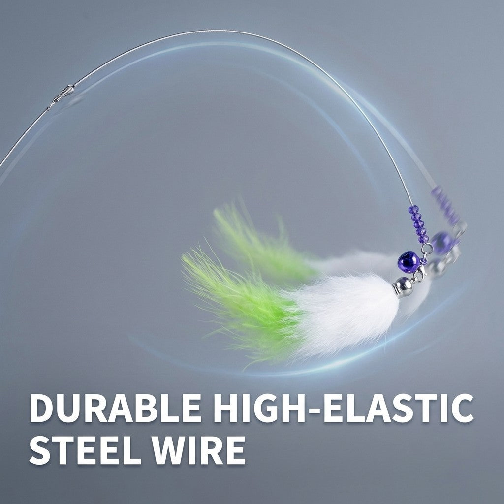 FUREVER365 TM-01 Colorful Rabbit Fur Teaser - High-Elasticity Steel Wire Squeaky Bell Cat Wand Toy