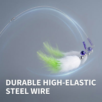 FUREVER365 TM-01 Colorful Rabbit Fur Teaser - High-Elasticity Steel Wire Squeaky Bell Cat Wand Toy