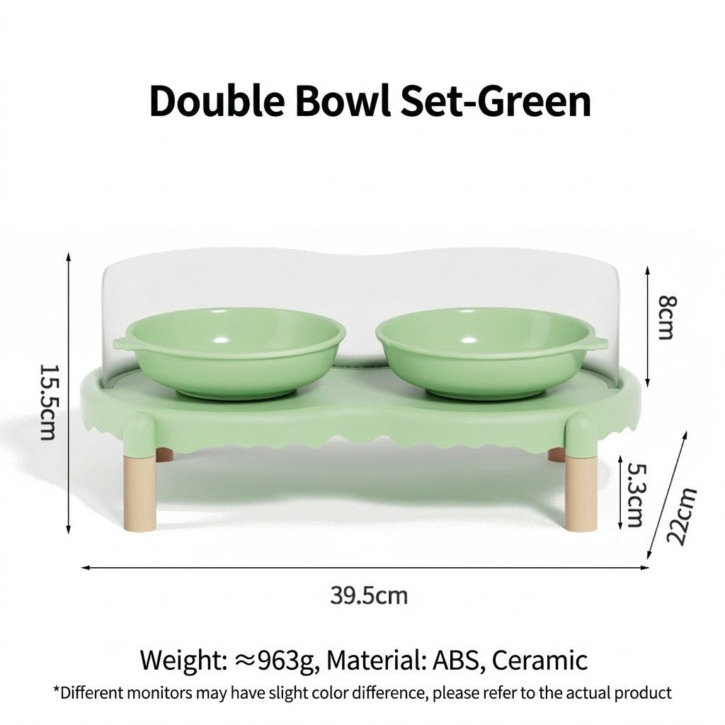 Bubble Elevated Ceramic Cat Bowl Double Bowl with Splash Guard Anti-Black Chin Neck Protection Pet Feeder