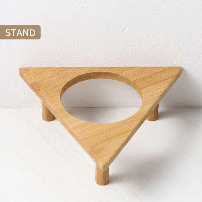 Kitten Specialized Ceramic Pet Bowl Anti-Black Chin Food Water Basin with Bamboo Stand Mangkuk Kucing