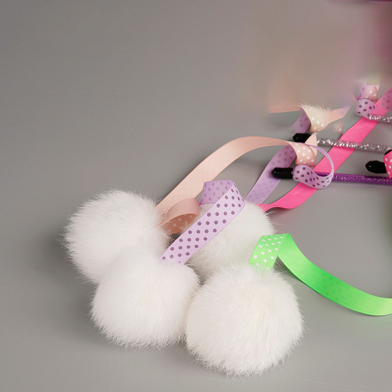 FUREVER365 TM-27 Ribbon Rabbit Fur Ball Cat Teaser - Durable PVC Wand Stylish Interactive Toy
