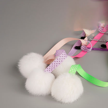 FUREVER365 TM-27 Ribbon Rabbit Fur Ball Cat Teaser - Durable PVC Wand Stylish Interactive Toy
