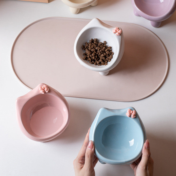 Ins Style Premium Ceramic Pet Bowl Cat Dog Food Water Basin Anti-Black Chin Heavy Duty Mangkuk Kucing