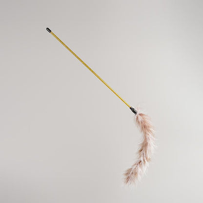 FUREVER365 TM-26 Turkey Feather Cat Teaser-Durable PVC Wand High-Elasticity Steel Wire Bouncing Toy