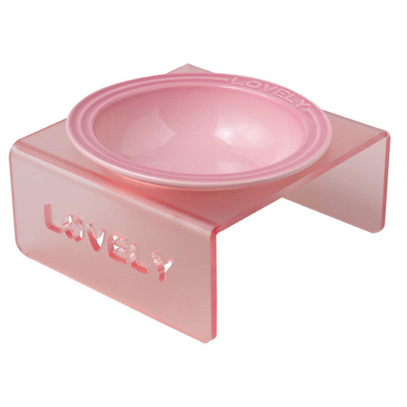 French Style Gradient Ceramic Cat Bowl Aesthetic Acrylic Elevated Stand Anti-Black Chin UFO Pet Plate