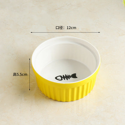 Elevated Ceramic Double Cat Bowl with Metal Stand 15° Tilted Neck Protection Anti-Vomiting Pet Feeder