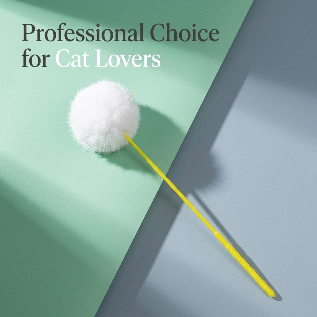 FUREVER365 TM-10 Rabbit Fur Ball Cat Teaser - Durable PVC Wand Wire Interaction Toy
