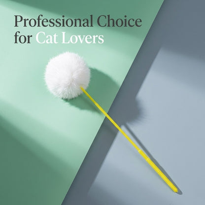 FUREVER365 TM-10 Rabbit Fur Ball Cat Teaser - Durable PVC Wand Wire Interaction Toy