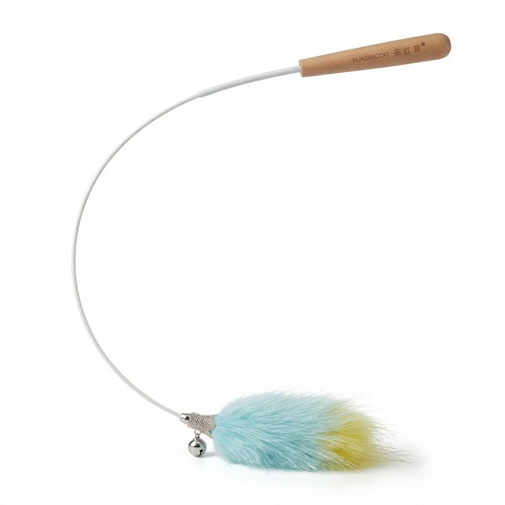 FUREVER365 HM-47 Rainbow Fox Velvet Cat Teaser - Solid Wood Wand Elastic Rope Interactive Plush Toy