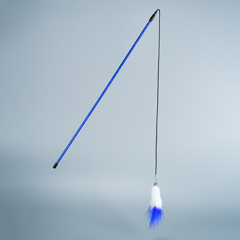 FUREVER365 TM-09 Rabbit Fur Wheat Ear Cat Teaser - Elastic Bouncing Rope Short Wand Interactive Toy