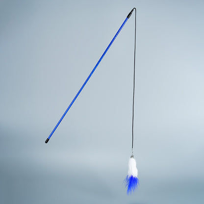 FUREVER365 TM-09 Rabbit Fur Wheat Ear Cat Teaser - Elastic Bouncing Rope Short Wand Interactive Toy