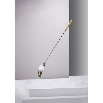 FUREVER365 HM-14 Fox Fur Cat Teaser - Real Fur Tail Solid Wood Handle High-Elasticity Steel Wire Toy
