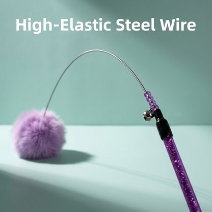 FUREVER365 TM-22 Rabbit Fur Ball Cat Teaser - Agile Short Wand High-Elasticity Steel Wire Toy