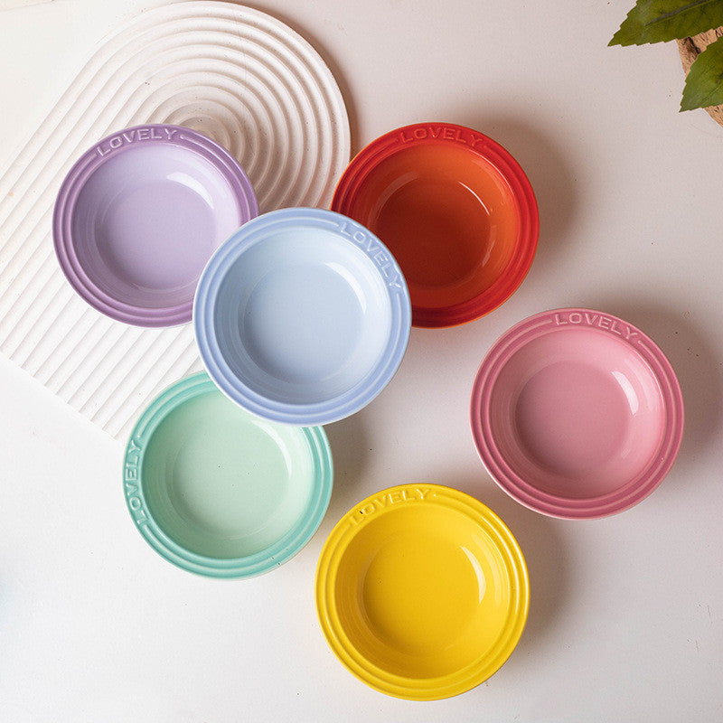French Style Gradient Ceramic Cat Bowl Aesthetic Acrylic Elevated Stand Anti-Black Chin UFO Pet Plate