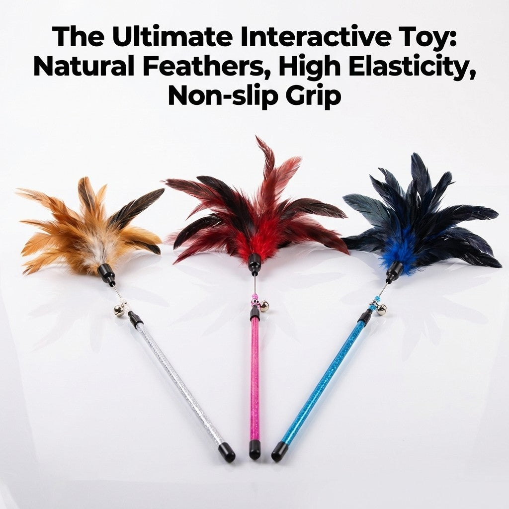 FUREVER365 YM-04 Long Feather Cat Teaser - Extra Long High-Elasticity Steel Wire Bouncing Wand Toy