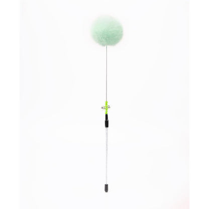 FUREVER365 TM-22 Rabbit Fur Ball Cat Teaser - Agile Short Wand High-Elasticity Steel Wire Toy