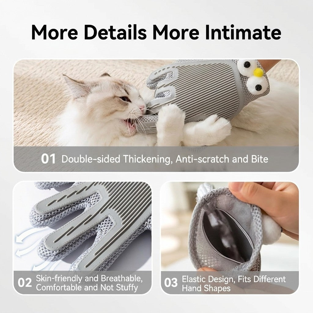 2-in-1 Pet Grooming Glove Cat Dog Hair Remover Deshedding Massage Bath Brush Sarung Tangan Kucing