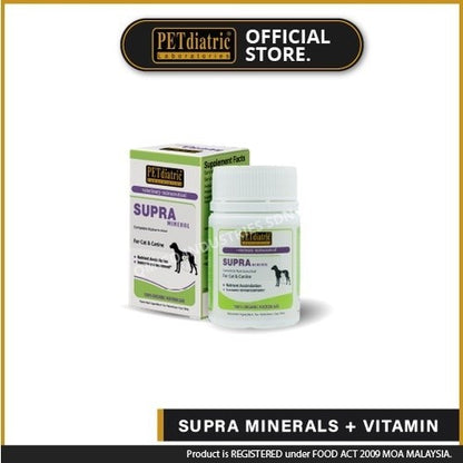 Supra Mineral Complete Nutraceutical for Dogs and Cats. 30 Tablets - Multivitamins complete - Omega 3 & 6, Zinc, Lysine